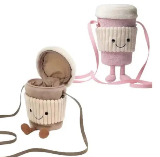 Peluche porta café Coffee to Go con cierre y correa portátil 17x9cm