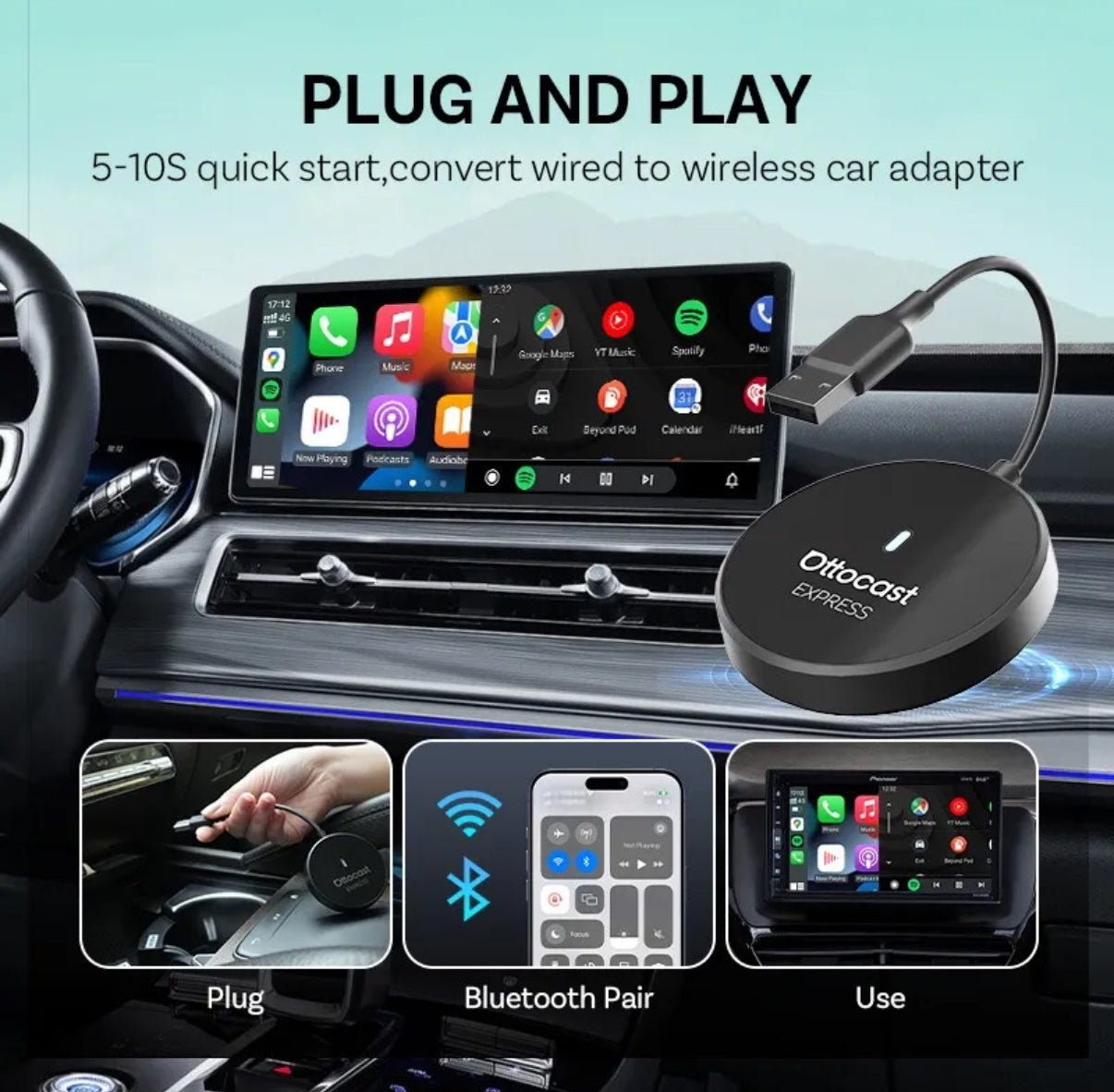 Mini adaptador Express para Android Auto y Apple Carplay