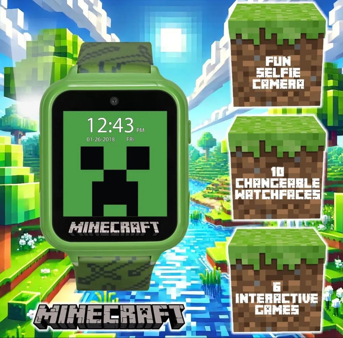 Reloj interactivo Accutime diseño Minecraft