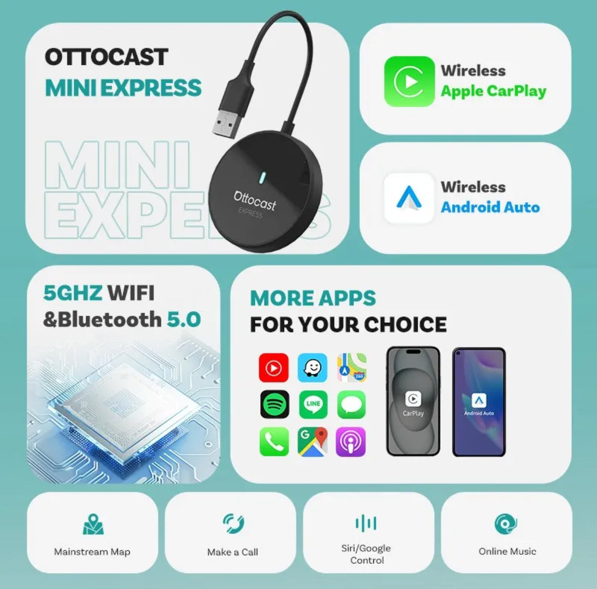 Mini adaptador Express para Android Auto y Apple Carplay