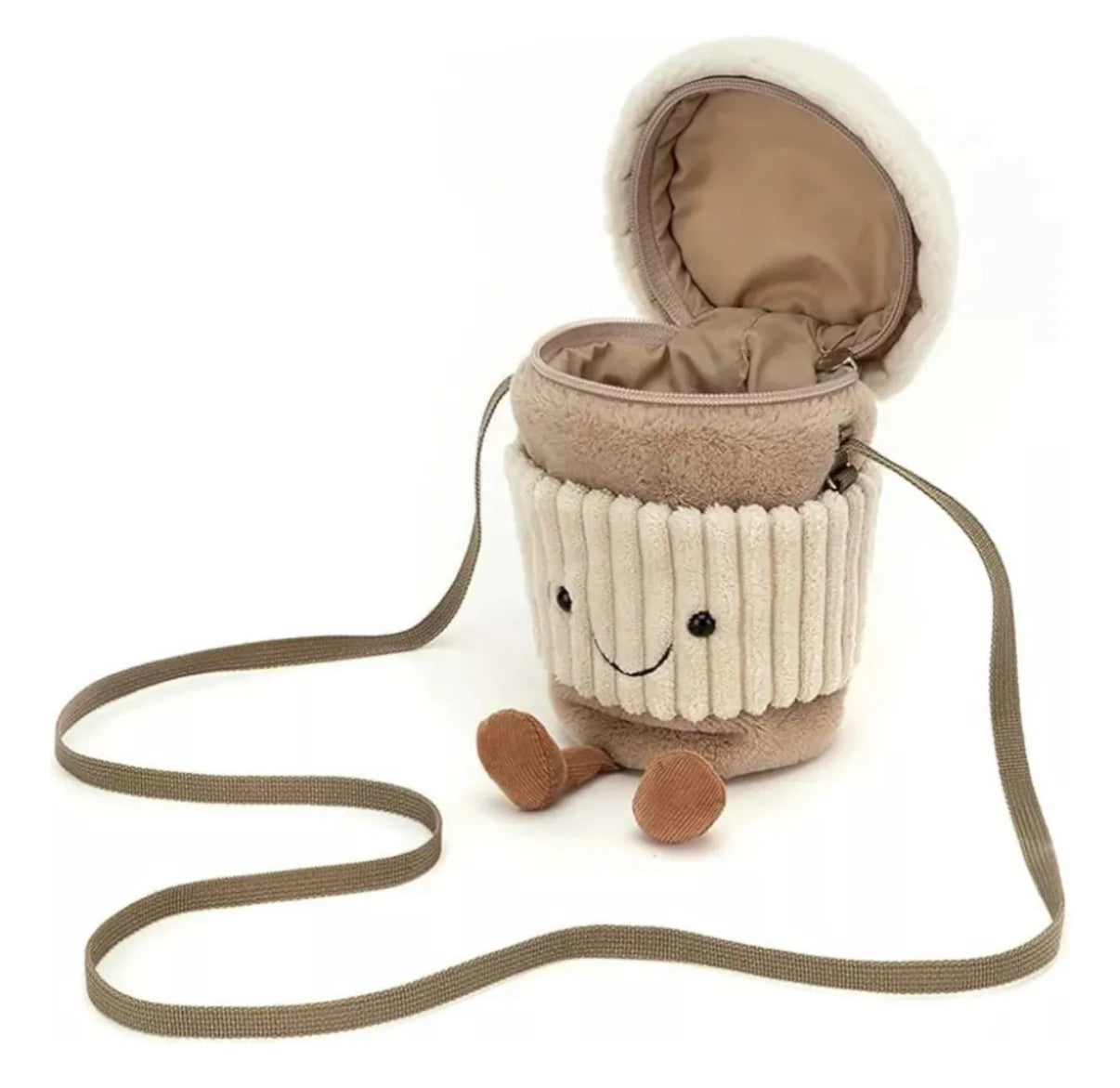 Peluche porta café Coffee to Go con cierre y correa portátil 17x9cm
