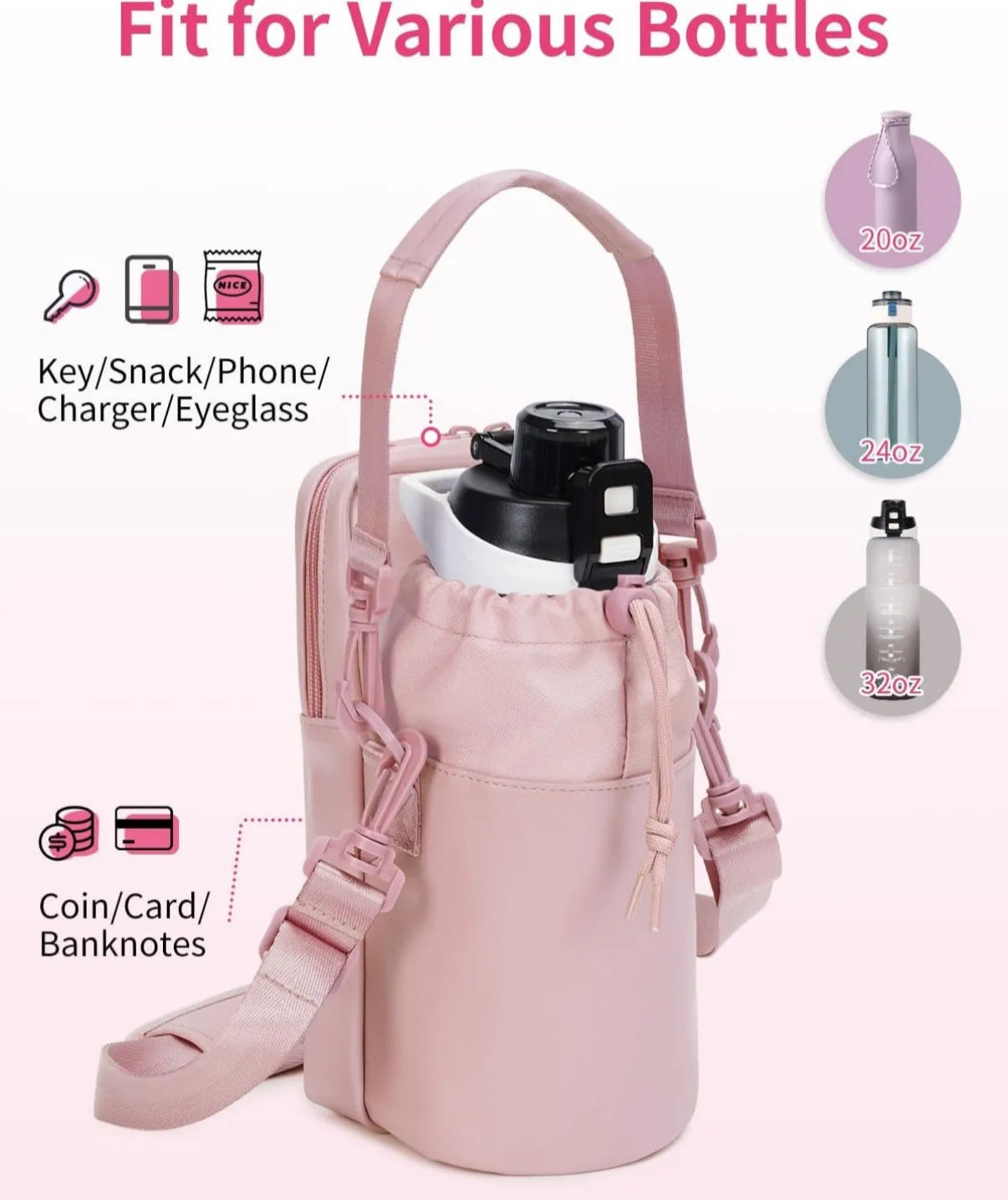 Bolso Gym mujer para articulos personales y botella de agua