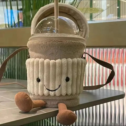 Peluche porta café Coffee to Go con cierre y correa portátil 17x9cm