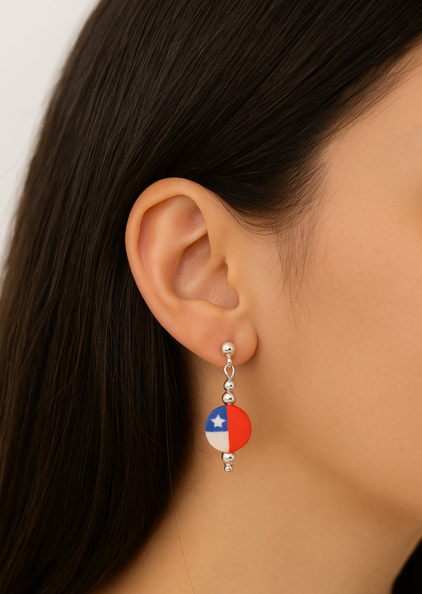 Aros Bandera Chilena de plata y arcilla polimérica