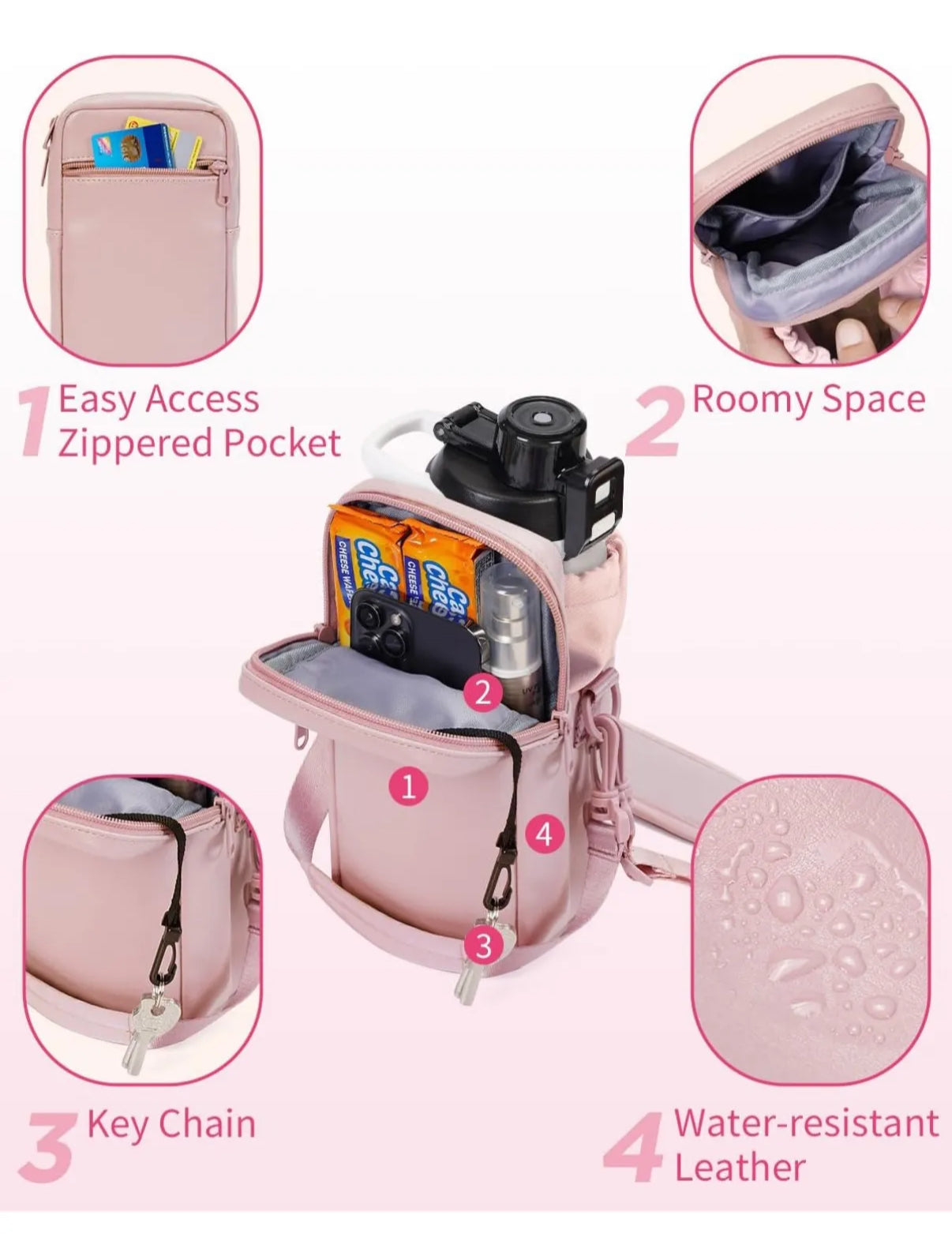 Bolso Gym mujer para articulos personales y botella de agua
