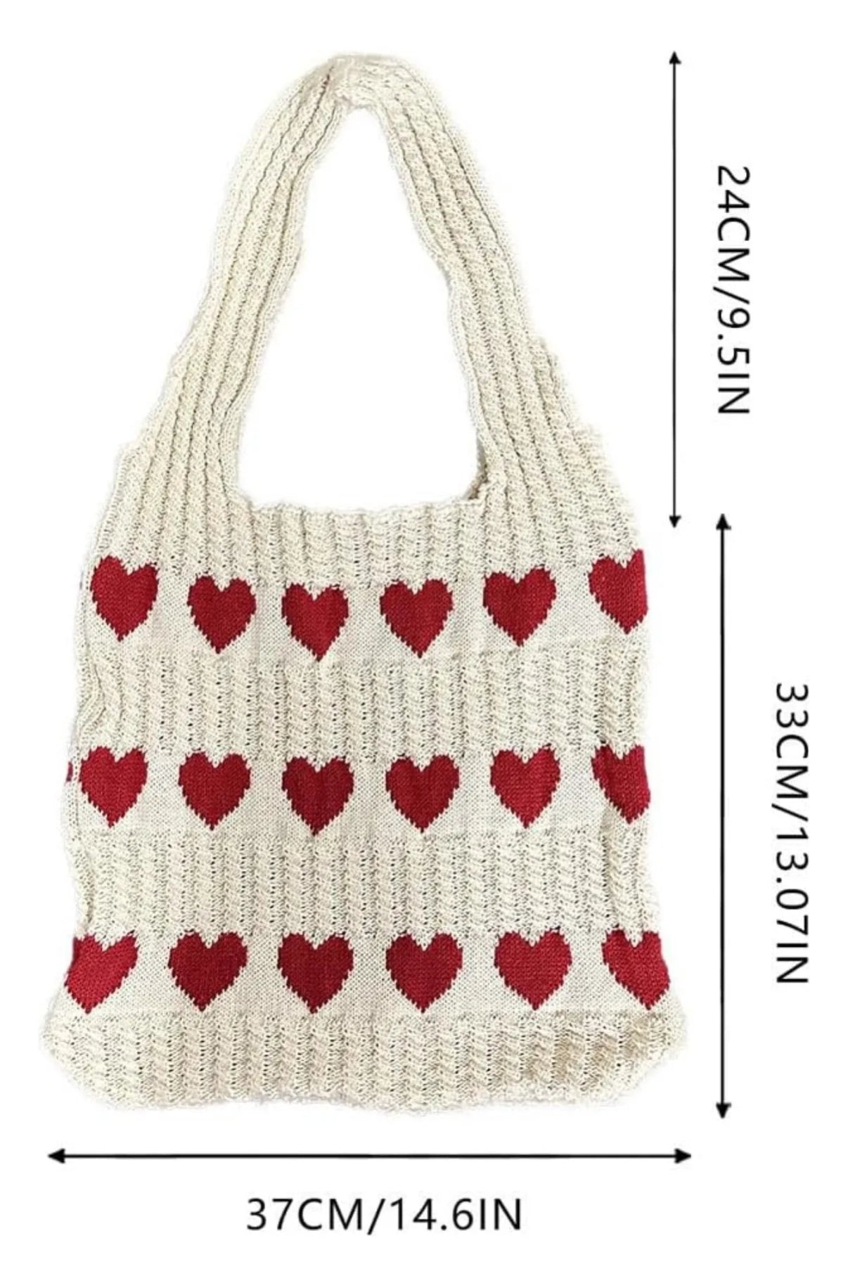 Bolso de hombro tejido diseño corazones